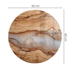 Tulup Plateau en verre trempé fi60 cm Bois naturel avec résine