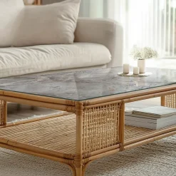 Tulup Plateau en verre trempé 100x50 cm Motif naturel de marbre