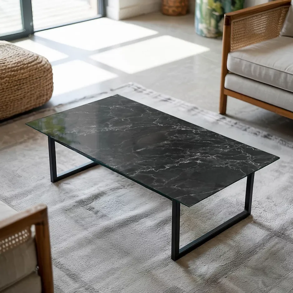 Tulup Plateau en verre trempé 140x70 cm Motif de marbre veiné