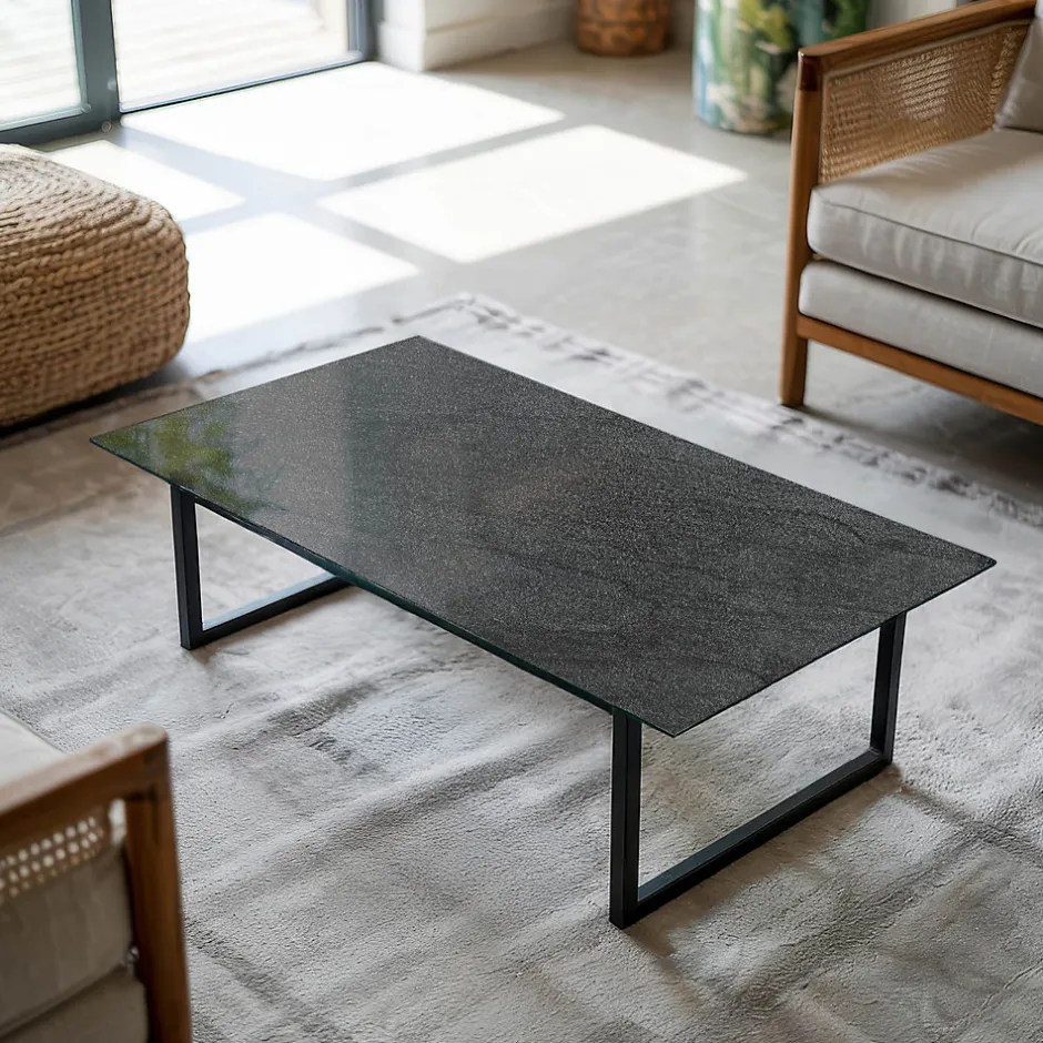 Tulup Plateau en verre trempé 140x70 cm Texture de pierre naturelle