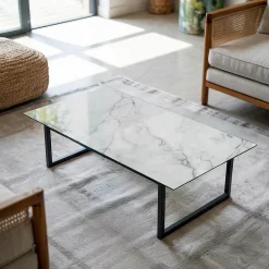 Plateau en verre trempé 120x60 cm Motif de surface en marbre-Tulup Online