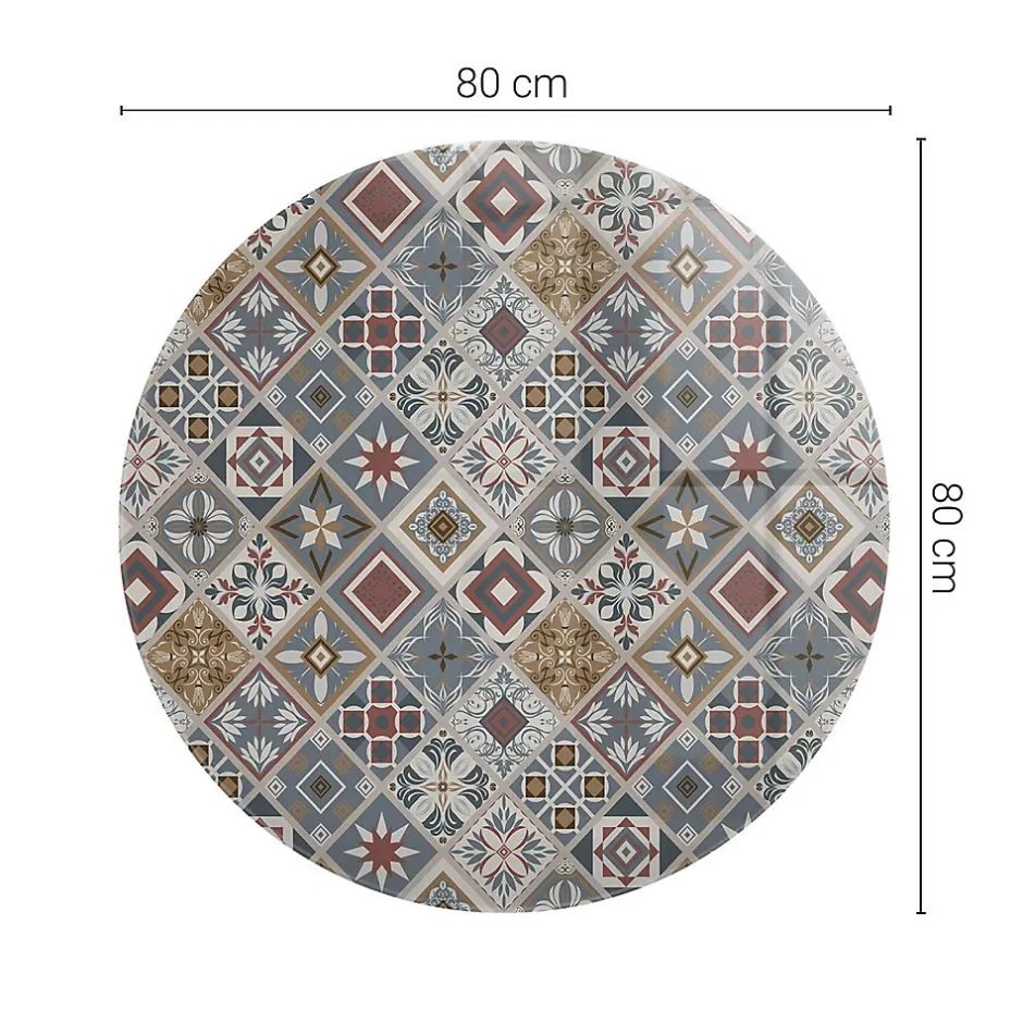 Tulup Plateau en verre trempé fi80 cm Motif mosaïque avec ornements