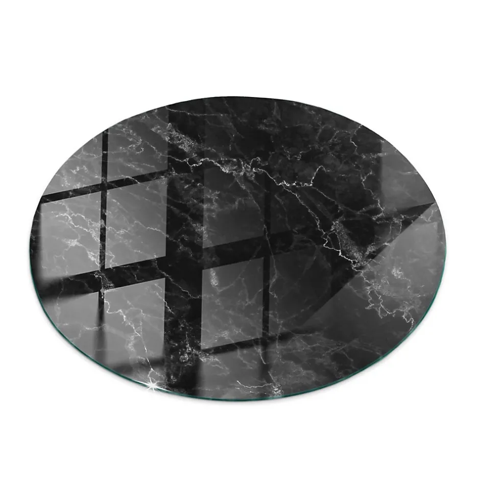 Tulup Plateau en verre trempé fi60 cm Motif de marbre veiné