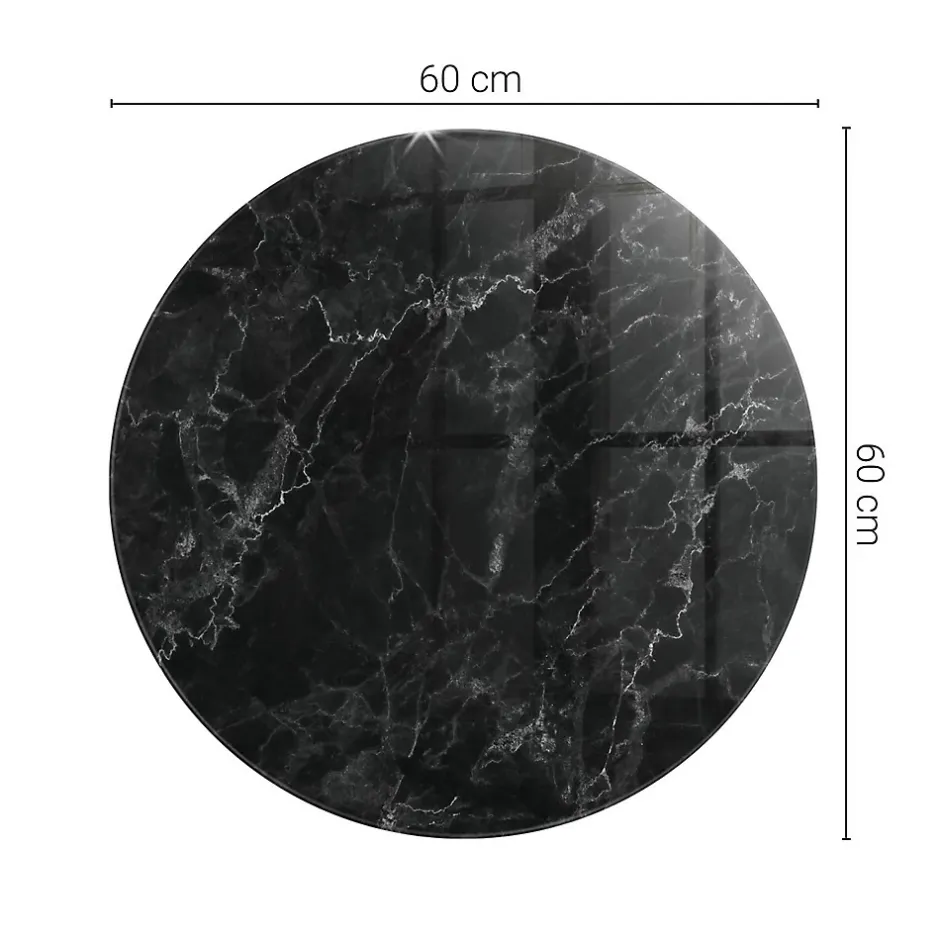 Tulup Plateau en verre trempé fi60 cm Motif de marbre veiné