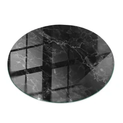 Tulup Plateau en verre trempé fi80 cm Motif de marbre veiné