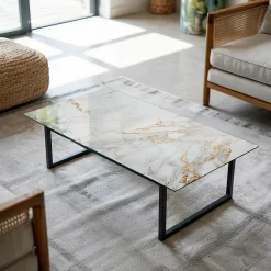 Plateau en verre trempé 120x60 cm Marbre élégant avec veines-Tulup Sale