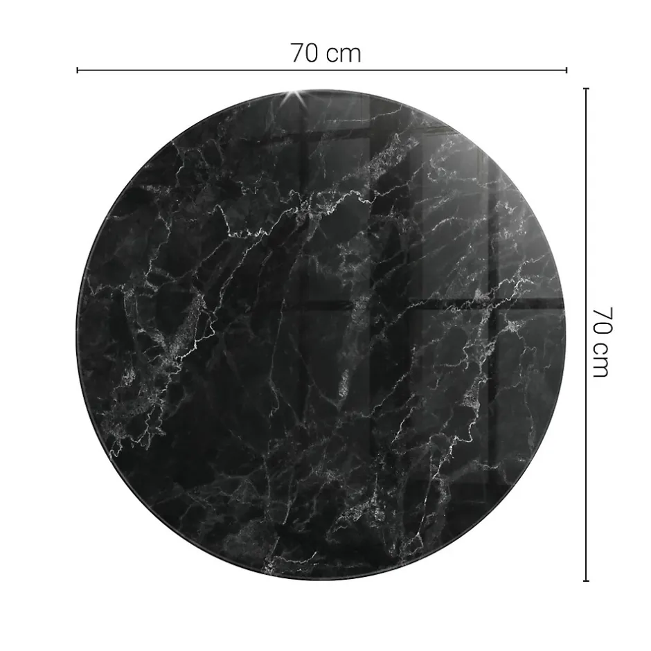 Tulup Plateau en verre trempé fi70 cm Motif de marbre veiné