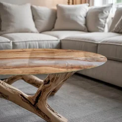 Tulup Plateau en verre trempé fi80 cm Bois naturel avec résine