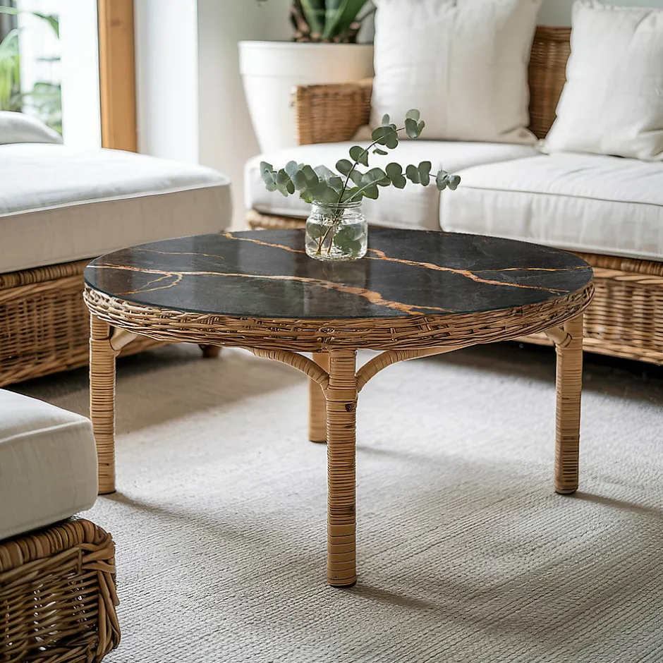 Plateau en verre trempé fi100 cm Motif marbré avec veines-Tulup Online