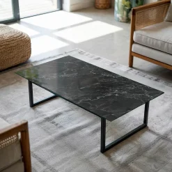 Tulup Plateau en verre trempé 120x60 cm Motif de marbre veiné