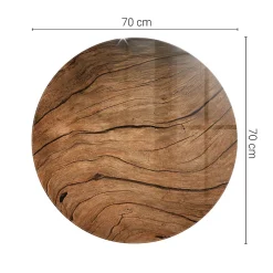 Tulup Plateau en verre trempé fi70 cm Motif bois