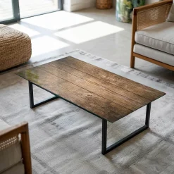 Plateau en verre trempé 120x60 cm Structure de planches en bois-Tulup Discount