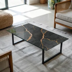 Plateau en verre trempé 120x60 cm Motif marbré avec veines-Tulup Online