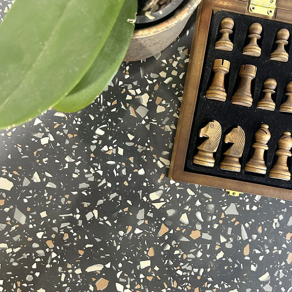 Restootab Plateau rond 90cm decor terrazzo black chip -