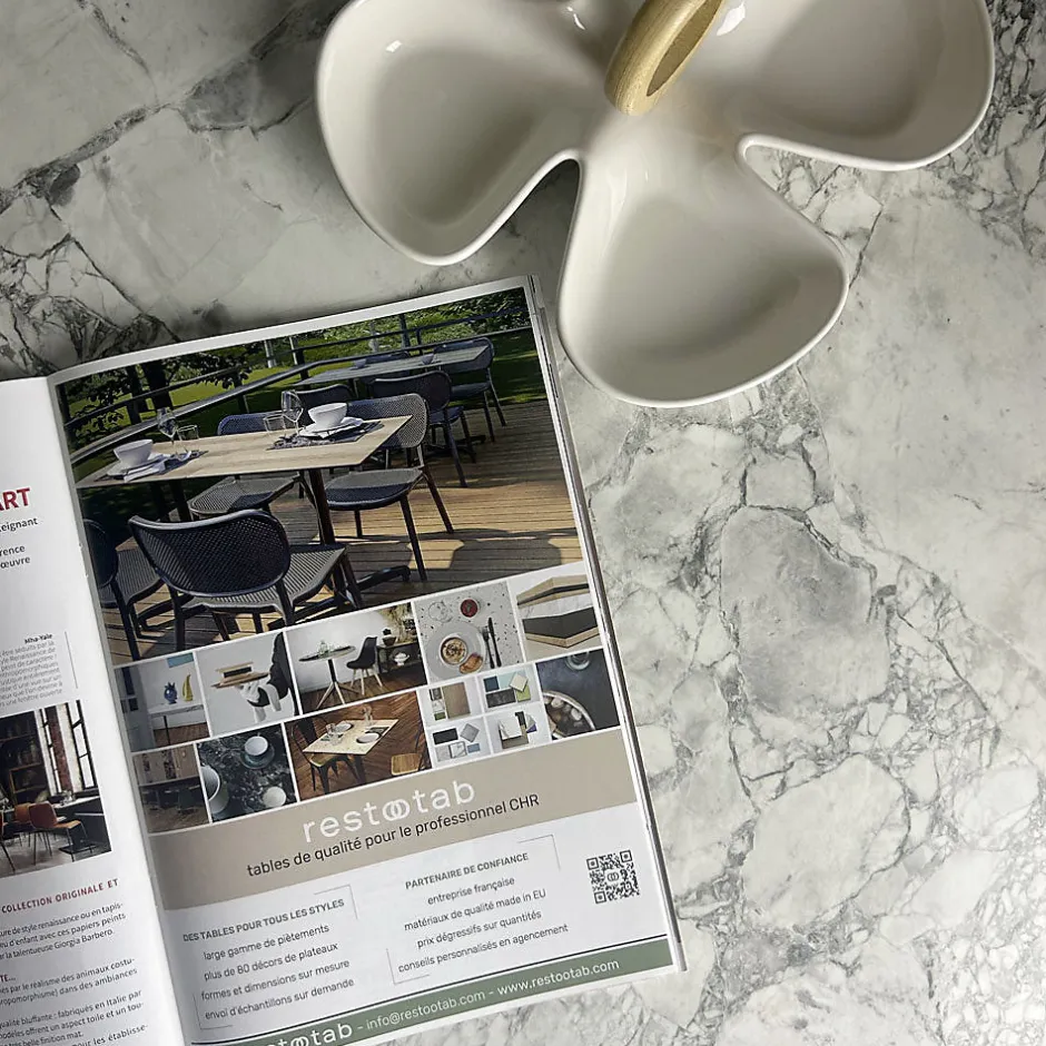 Restootab Plateau 90x90 decor bianca luna chants laiton -