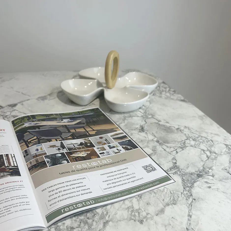 Restootab Plateau 90x90 decor bianca luna chants laiton -