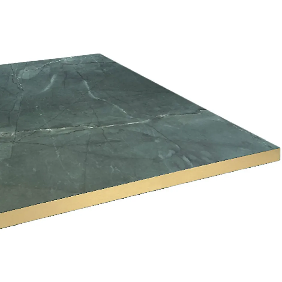 Plateau 60x60 decor marbre jade chants laiton --Restootab Hot