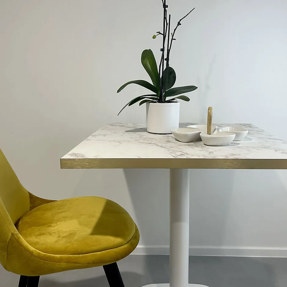 Restootab Plateau 70x70 decor marbre olympo chants laiton -