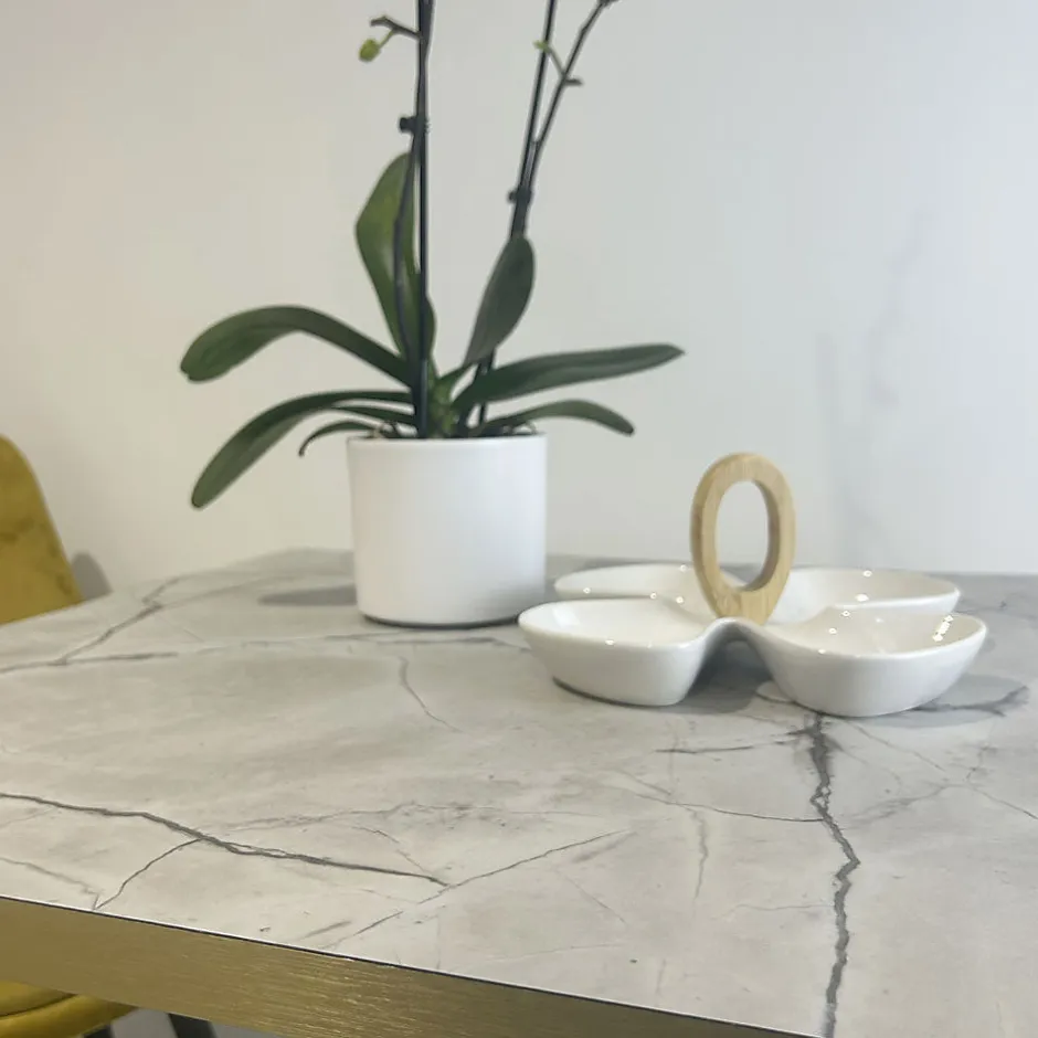 Plateau 120x70 decor marbre venato chants laiton --Restootab Hot