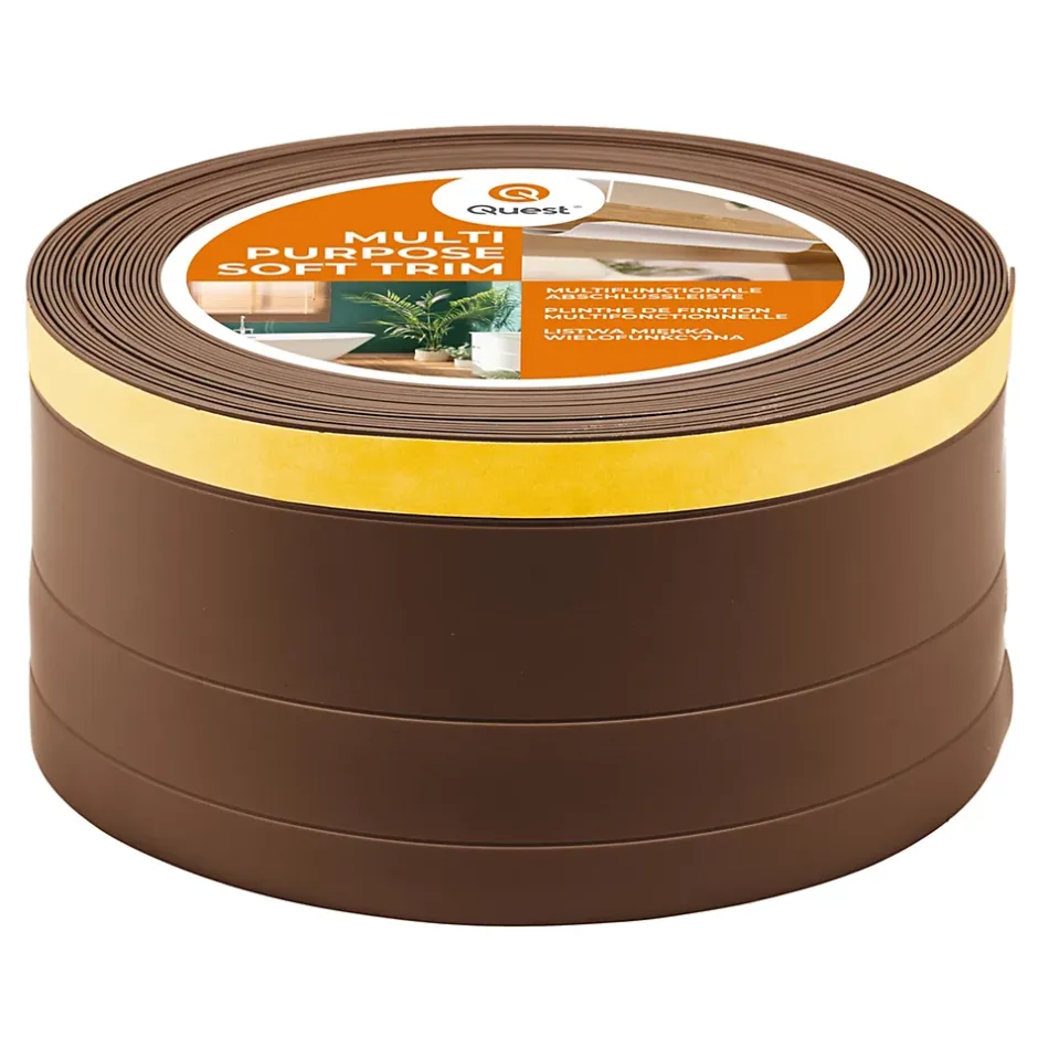 Plinthe de finition W2 en PVC 4,en,1 120 mm, baguette autocollante, masquante, plinthe souple pour sol et mur, bronze, 25 m-Quest