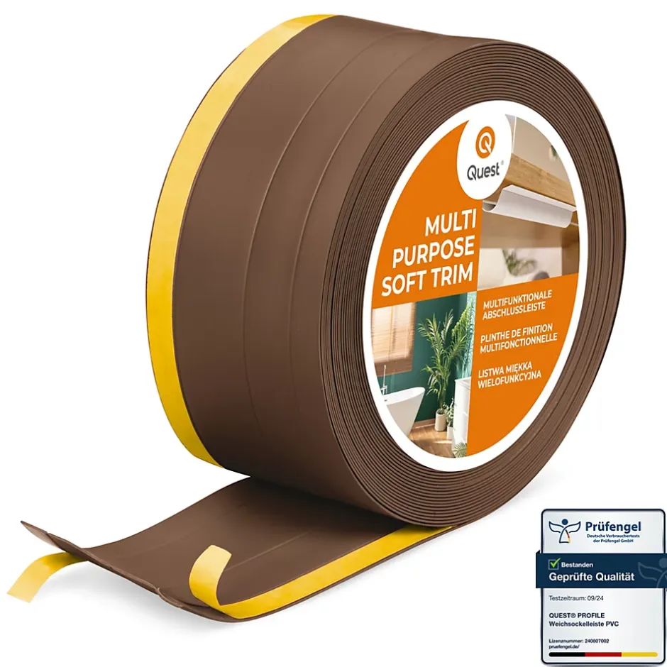 Plinthe de finition W2 en PVC 4,en,1 120 mm, baguette autocollante, masquante, plinthe souple pour sol et mur, bronze, 25 m-Quest