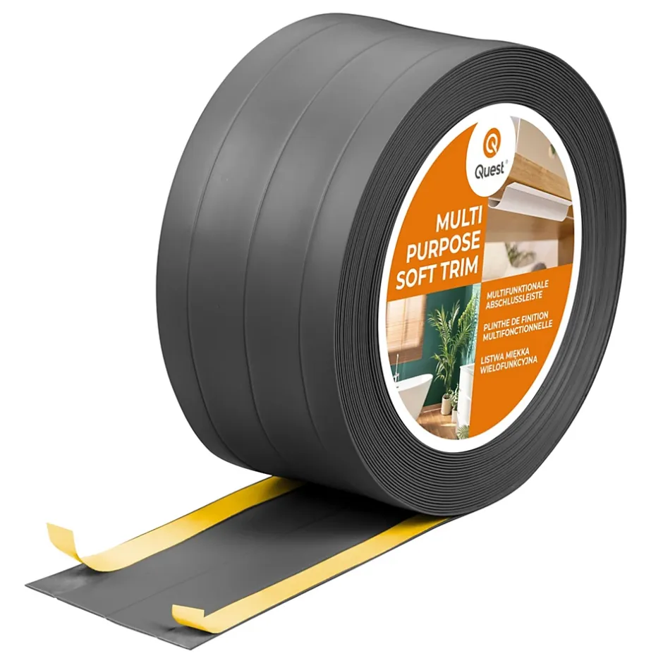 Plinthe de finition W3 en PVC 4,en,1 95 mm, baguette autocollante, masquante, plinthe souple pour sol et mur, gris foncé, 10 m-Quest