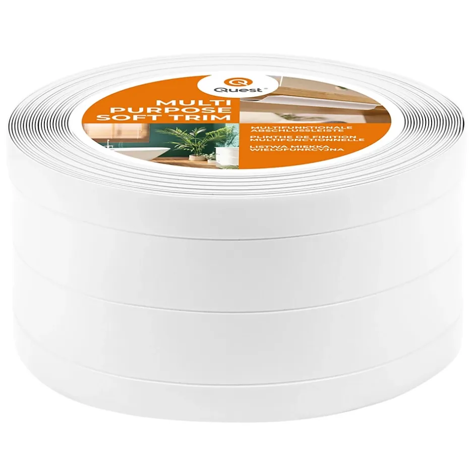 Quest Plinthe de finition W3 en PVC 4,en,1 120 mm, baguette autocollante, masquante, plinthe souple pour sol et mur, blanc, 20 m