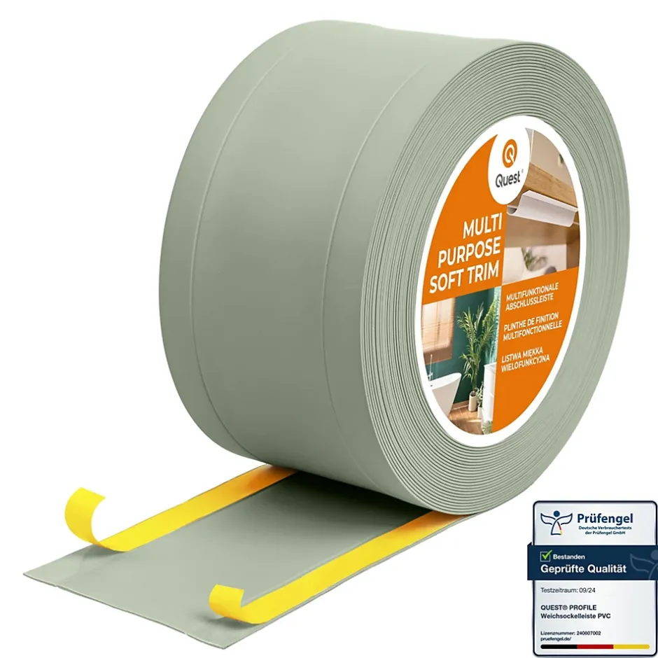 Quest Plinthe de finition W1 en PVC 6,en,1 95 mm, baguette autocollante, masquante, plinthe souple pour sol et mur, vert clair, 15 m