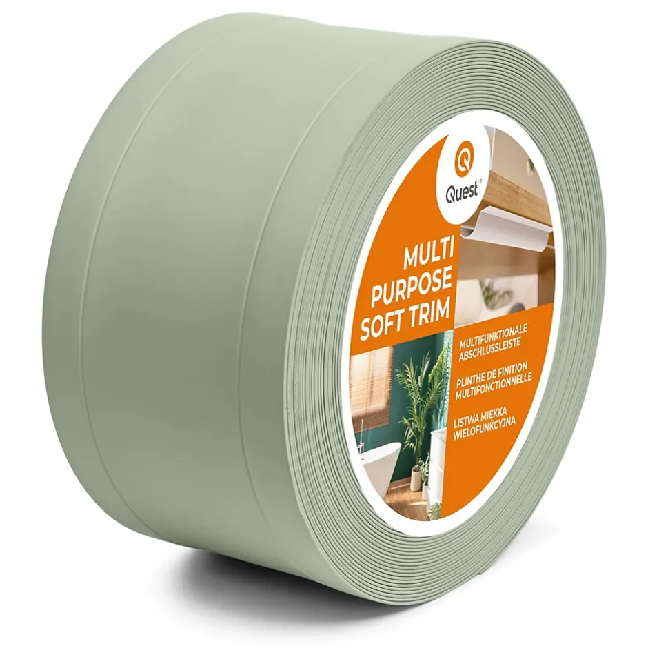Quest Plinthe de finition W1 en PVC 6,en,1 95 mm, baguette autocollante, masquante, plinthe souple pour sol et mur, vert clair, 15 m