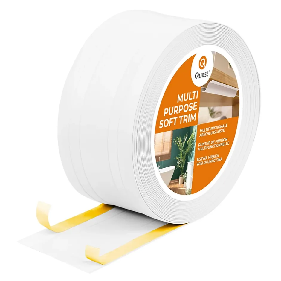 Plinthe de finition W4 en PVC 2,en,1 110 mm, baguette autocollante, masquante, plinthe souple pour sol et mur, blanc, 10 m-Quest Online