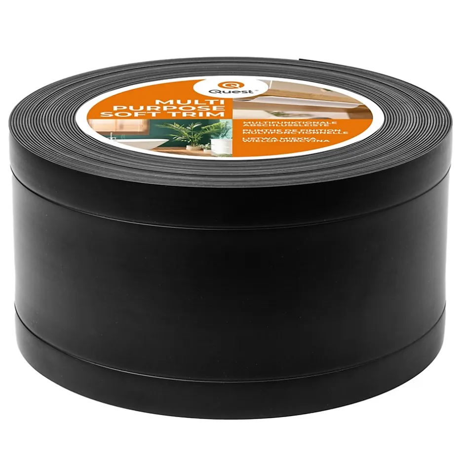 Quest Plinthe de finition W1 en PVC 6,en,1 75 mm, baguette autocollante, masquante, plinthe souple pour sol et mur, noir, 10 m
