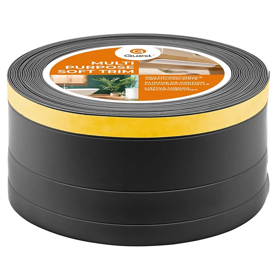 Plinthe de finition W2 en PVC 4,en,1 120 mm, baguette autocollante, masquante, plinthe souple pour sol et mur, noir, 20 m-Quest New