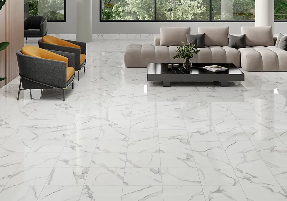 Plinthe en carrelage effet marbre blanc brillant L.33 x l.7,5 cm x ép. 8,5mm Cavana Skirting