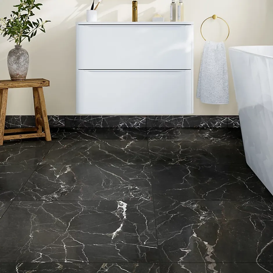 GoodHome Plinthe en carrelage effet marbre anthracite brillant L.60,8 x l.7 cm x ép.8,5 mm, Aruma