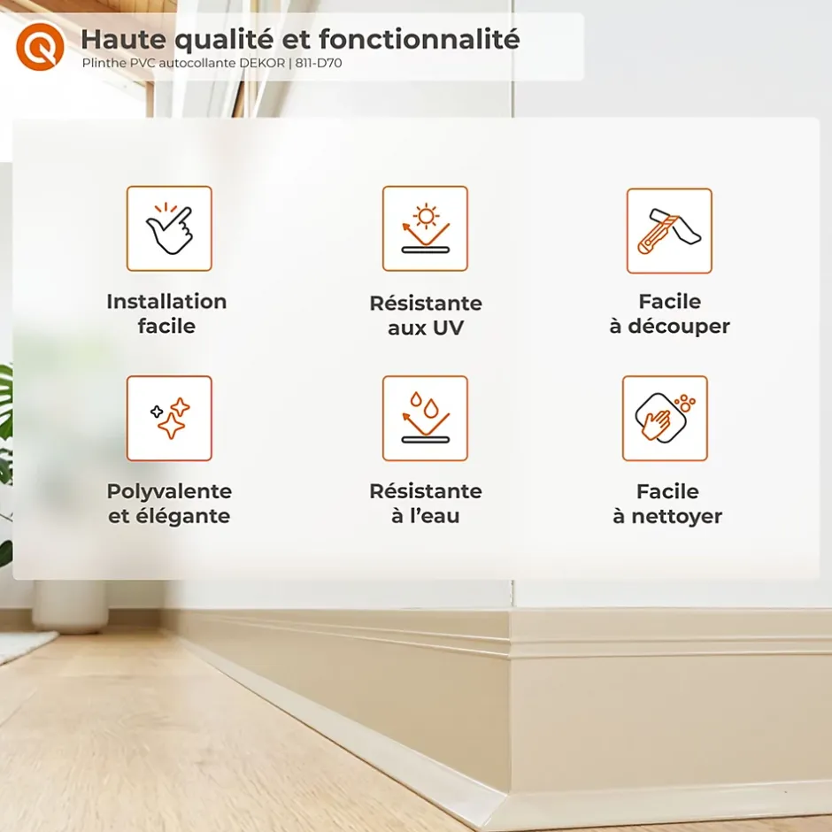 Plinthe en PVC autocollante, plinthe flexible DEKOR, 70x20mm, noir, 70x20 mm, 10 m-Quest New