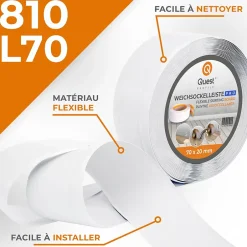 Quest Plinthe en PVC Flexible 70x20mm, 15m, Plinthe Souple et Élastique pour Finitions et Surfaces de Jonction, blanc