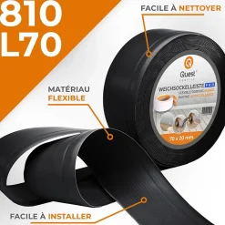 Quest Plinthe en PVC Flexible 70x20mm, 1m, Plinthe Souple et Élastique pour Finitions et Surfaces de Jonction, noir