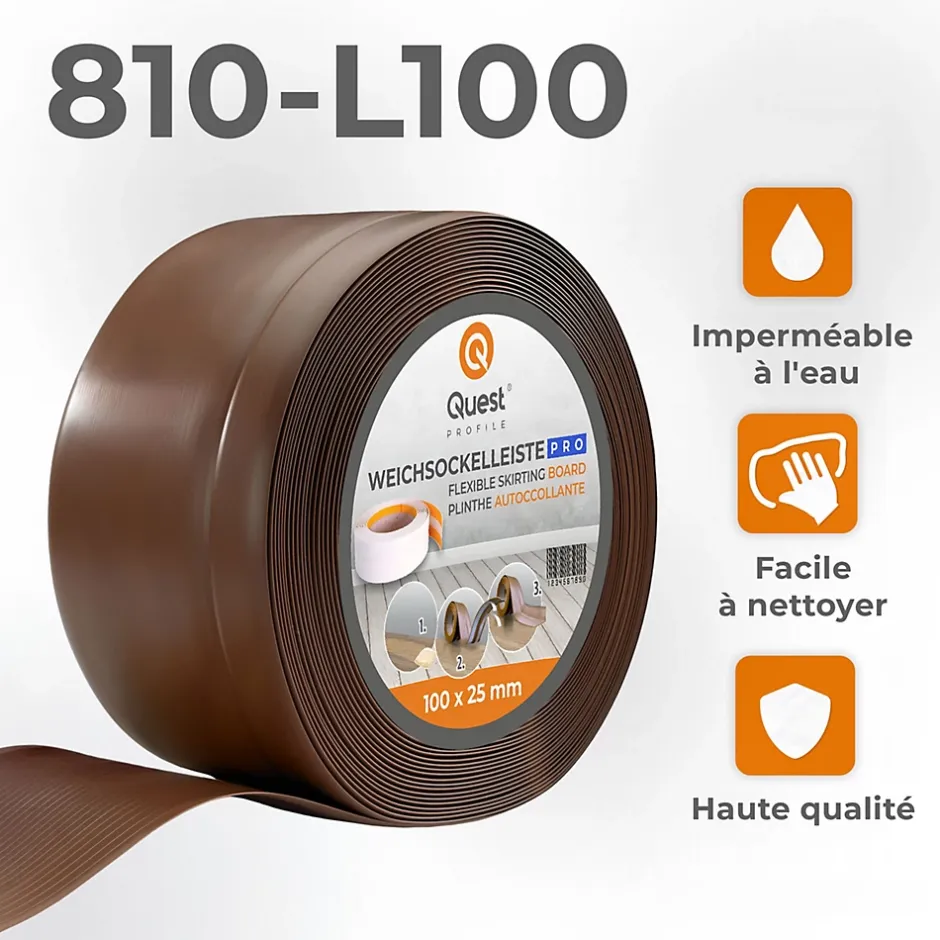 Plinthe en PVC Flexible 100x25mm, 20m, Plinthe Souple et Élastique pour Finitions et Surfaces de Jonction, bronze-Quest Best