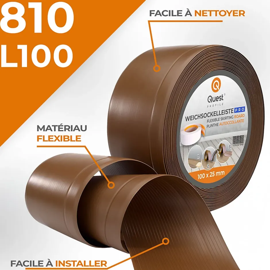 Plinthe en PVC Flexible 100x25mm, 20m, Plinthe Souple et Élastique pour Finitions et Surfaces de Jonction, bronze-Quest Best