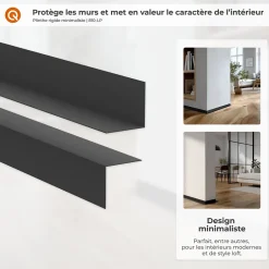 Quest Plinthe PVC rigide 20x20 mm, Plinthe murale décorative, 200 cm, noir