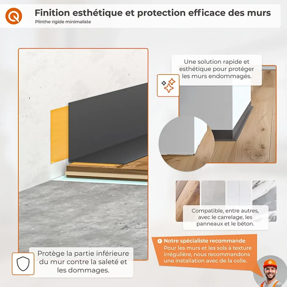 Quest Plinthe PVC rigide 50x20 mm, Plinthe murale autocollante, decorative, 200 cm, marron