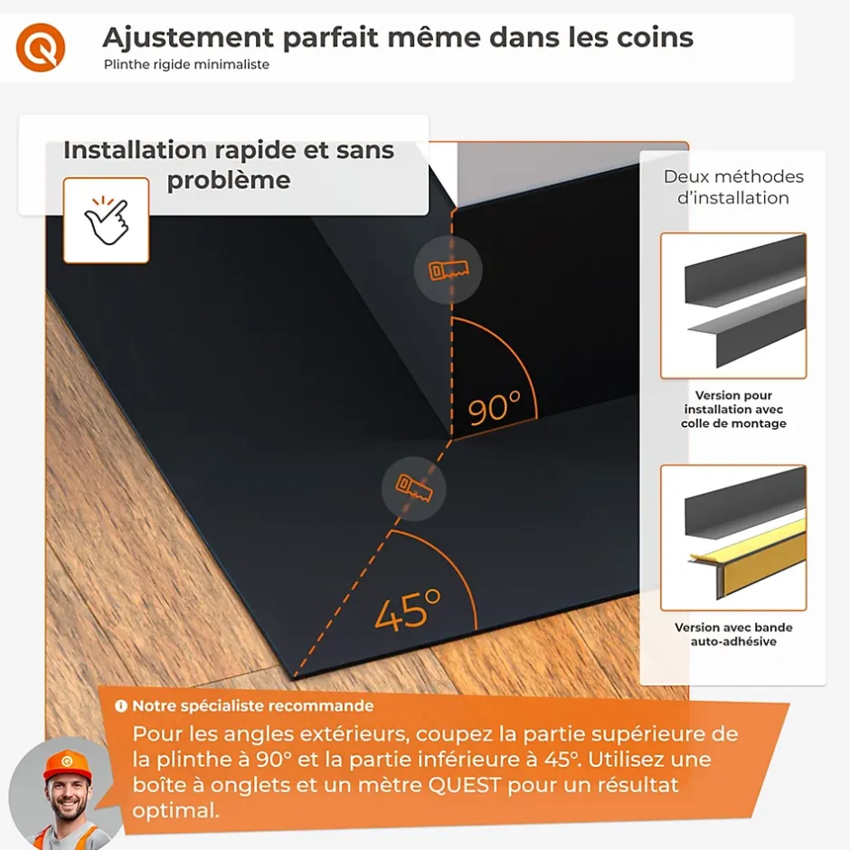 Quest Plinthe PVC rigide 50x20 mm, Plinthe murale autocollante, decorative, 200 cm, marron