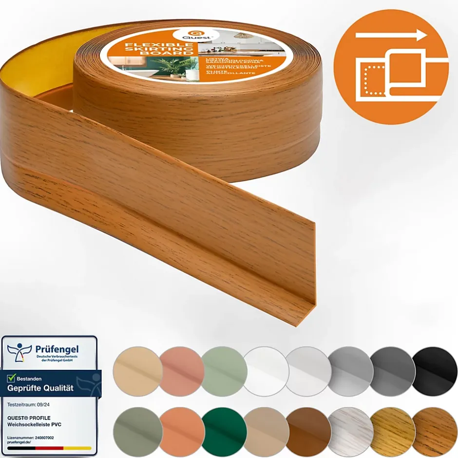 Plinthe Souple Auto-Adhésive en PVC 50x20mm, 10m, Bande Flexible, Facile à Installer, sur Toutes les Surfaces, chêne rustique-Quest Online