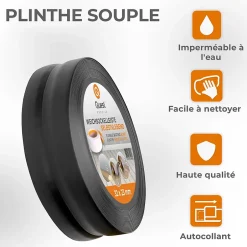 Quest Plinthe Souple Auto-Adhésive en PVC 32x23mm, 10m, Bande Flexible, Facile à Installer, sur Toutes les Surfaces, noir