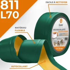 Quest Plinthe Souple Auto-Adhésive en PVC 70x20mm, 1m, Bande Flexible, Facile à Installer, Adaptée à Toutes Surfaces, vert