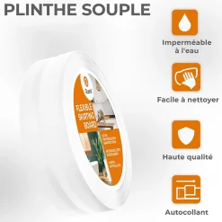Quest Plinthe Souple Auto-Adhésive en PVC 50x20mm, 15m, Bande Flexible, Facile à Installer, sur Toutes les Surfaces, blanc