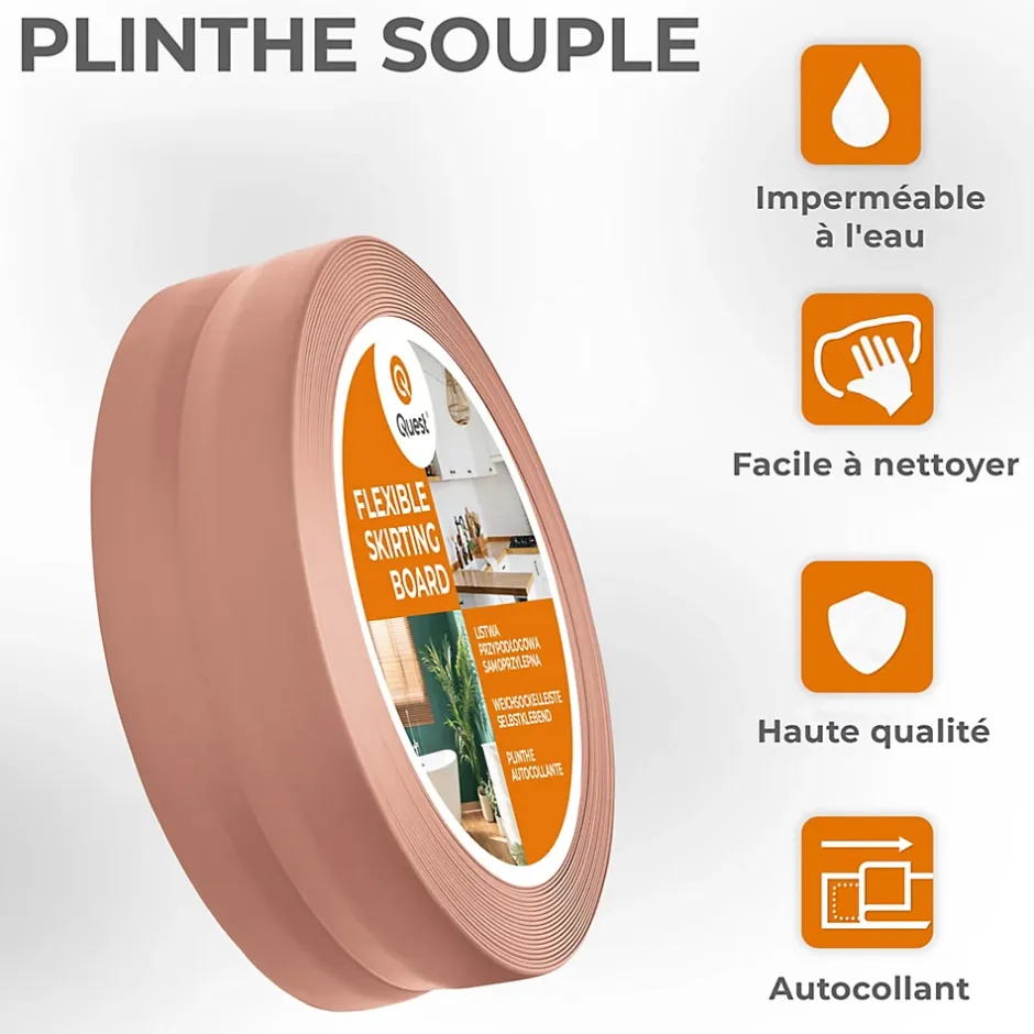 Plinthe Souple Auto-Adhésive en PVC 50x20mm, 25m, Bande Flexible, Facile à Installer, sur Toutes les Surfaces, brun clair-Quest Online