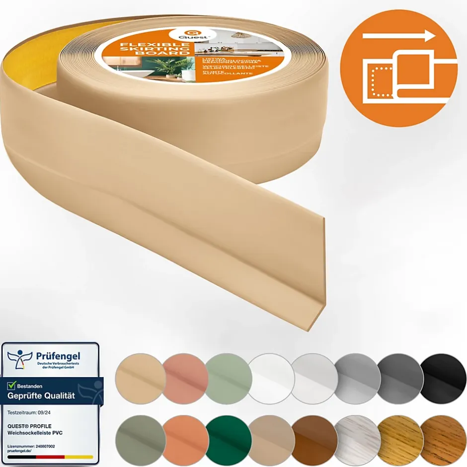 Plinthe Souple Auto-Adhésive en PVC 50x20mm, 20m, Bande Flexible, Facile à Installer, sur Toutes les Surfaces, sablonneux-Quest Outlet