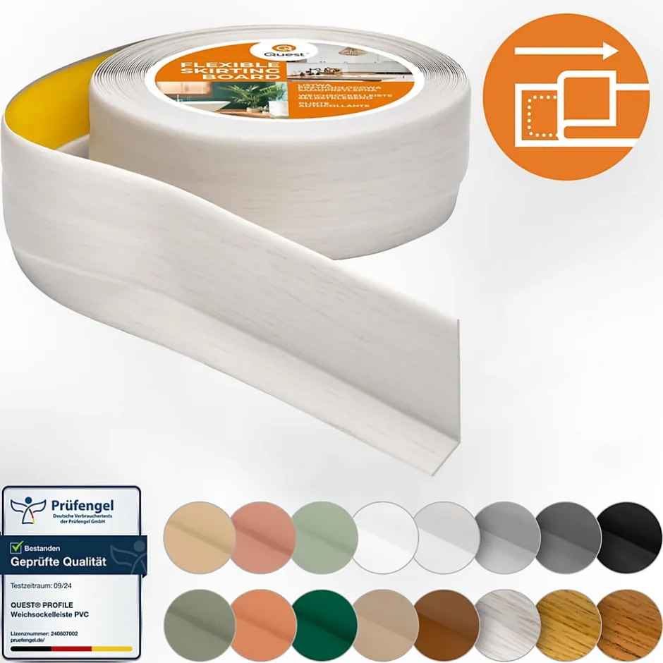 Quest Plinthe Souple Auto-Adhésive en PVC 50x20mm, 5m, Bande Flexible, Facile à Installer, sur Toutes les Surfaces, bouleau