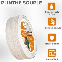 Quest Plinthe Souple Auto-Adhésive en PVC 50x20mm, 5m, Bande Flexible, Facile à Installer, sur Toutes les Surfaces, bouleau